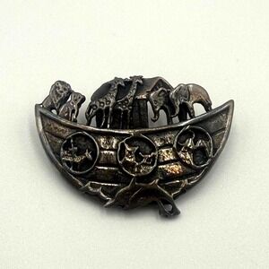 Sterling Silver Noah's Ark Brooch 925 Animal Pin Vintage Religious Jewelry